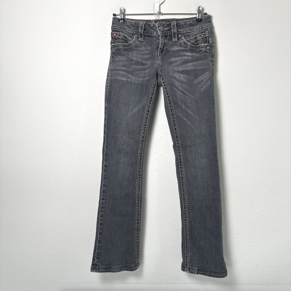 Rock Revival Gwen Bootcut Jeans Women 28 Gray Black Low Rise Flap Pocket Y2K